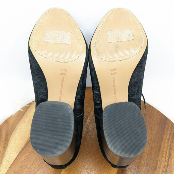 French Connection Dinah Ankle Booties 10 41 Black Suede Lace Up Block Heel Goth - Picture 11 of 13